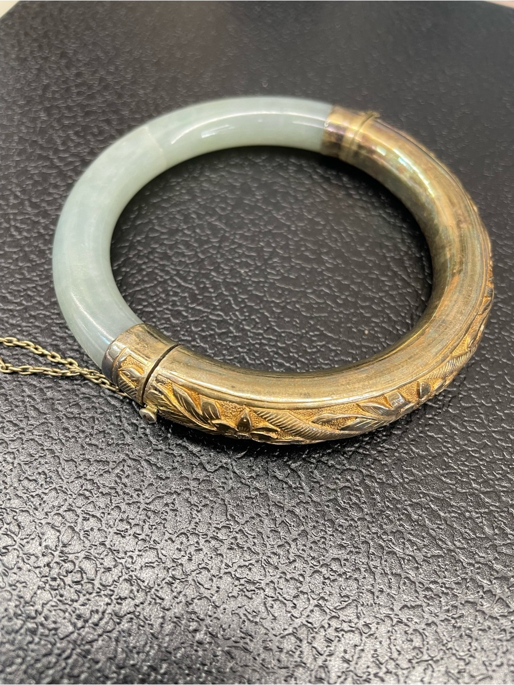 Jade and Gold-Tone Hinged Bangle Bracelet